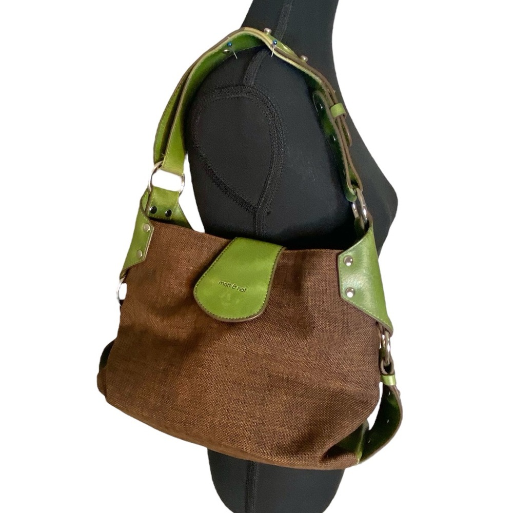 MATT & NAT Vegan Brown Green Hobo Shoulder Bag Canvas Faux Leather